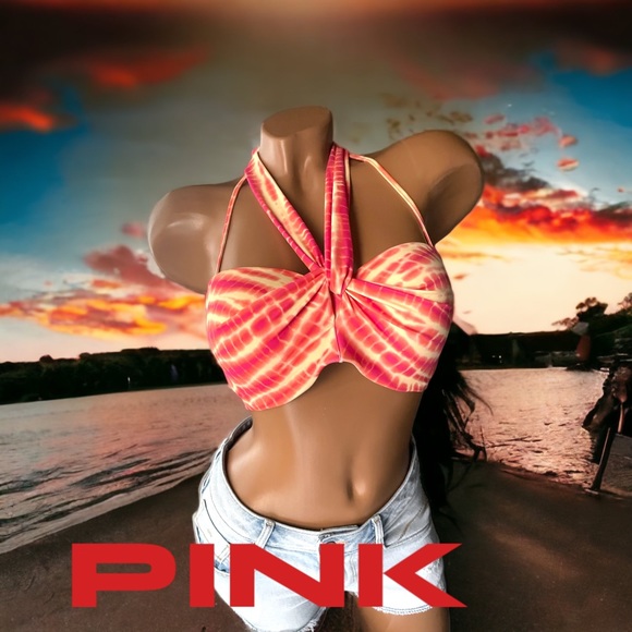 PINK l 3-way Sash tie l Bikini Top l Gorgeous Orange / Pink l Padded l L l EUC - Picture 2 of 12
